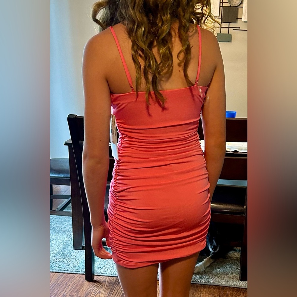 Pink Bodycon Ruched Cowl Neck Homecoming Dress (Honey and Rosie, Size XS) - Picture 7 of 7